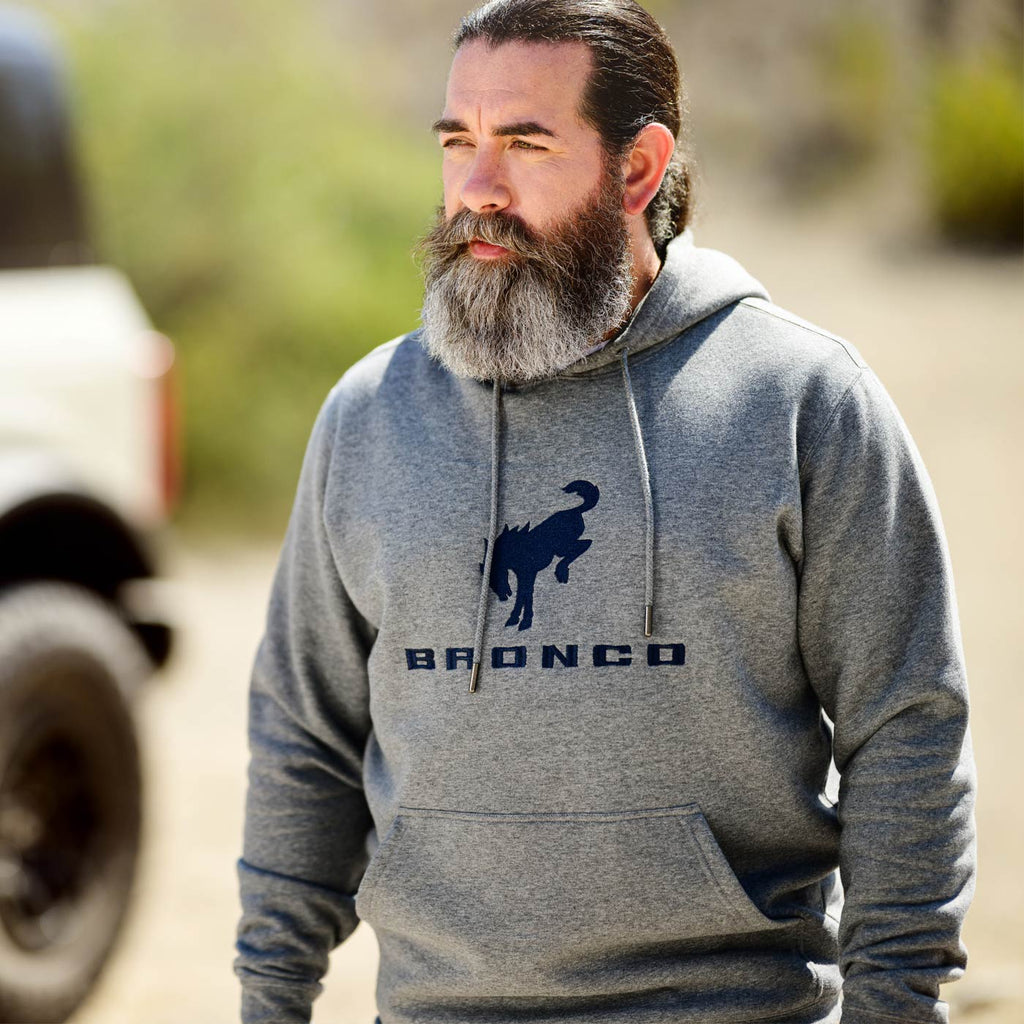 Ford Bronco Mens Gray Embroidered Fleece Hoodie