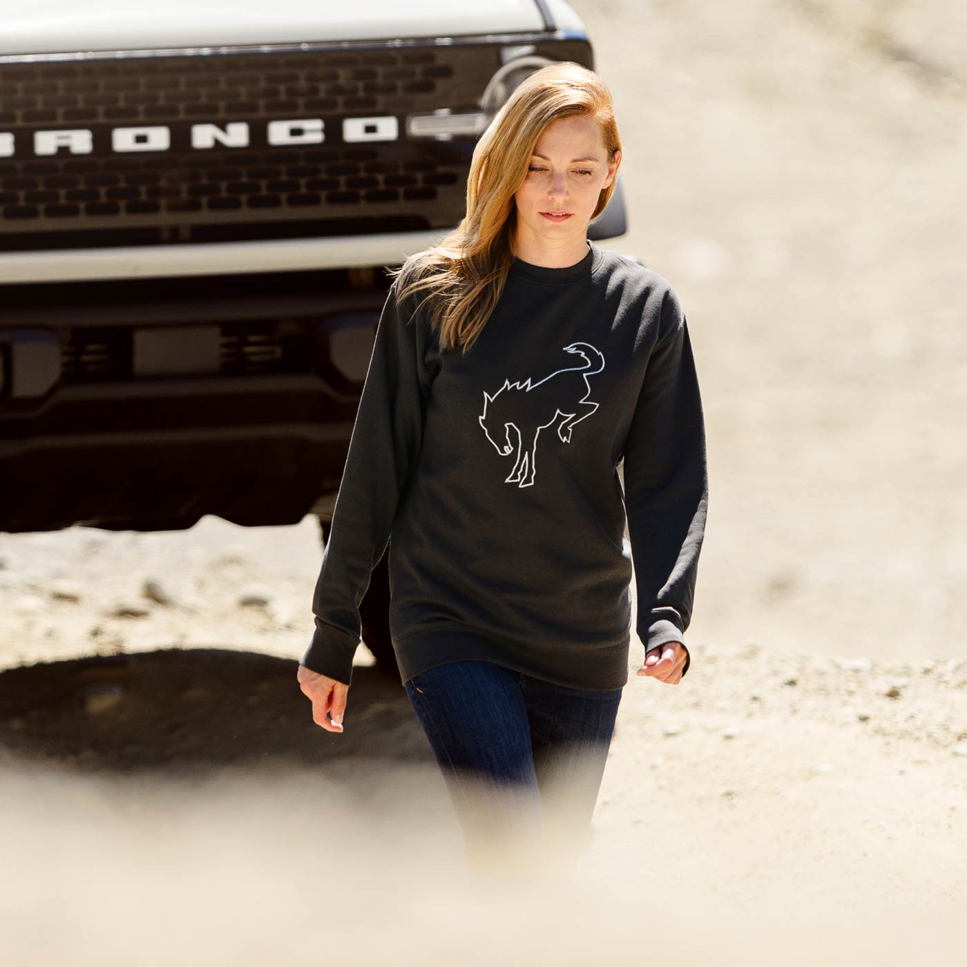 Ford Bronco Womens Charcoal Fleece Crewneck Sweatshirt