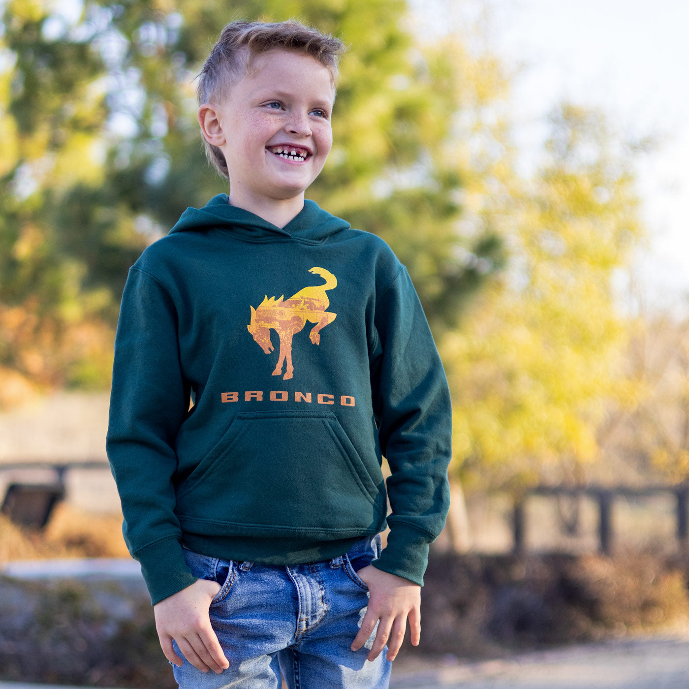 Ford Bronco Youth Forest Green Fleece Hoodie