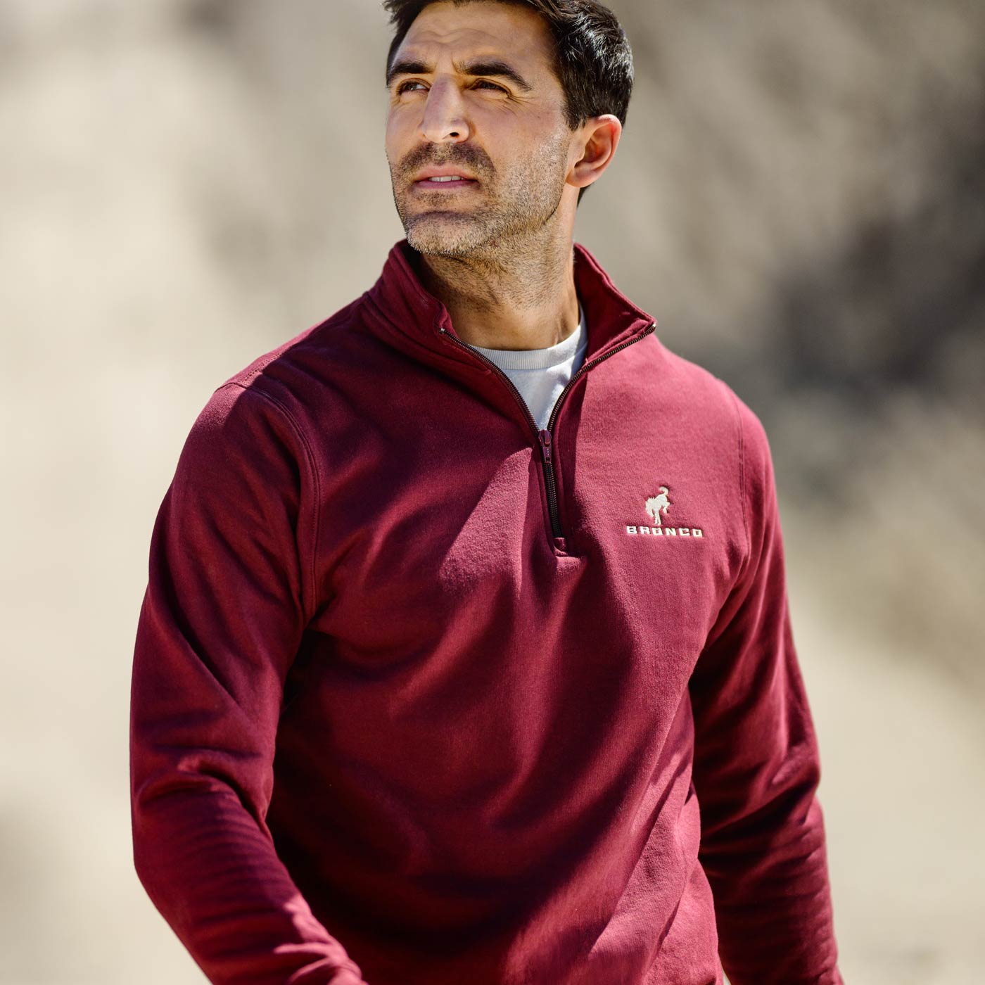 Ford Bronco Mens Maroon Quarter Zip Sweatshirt
