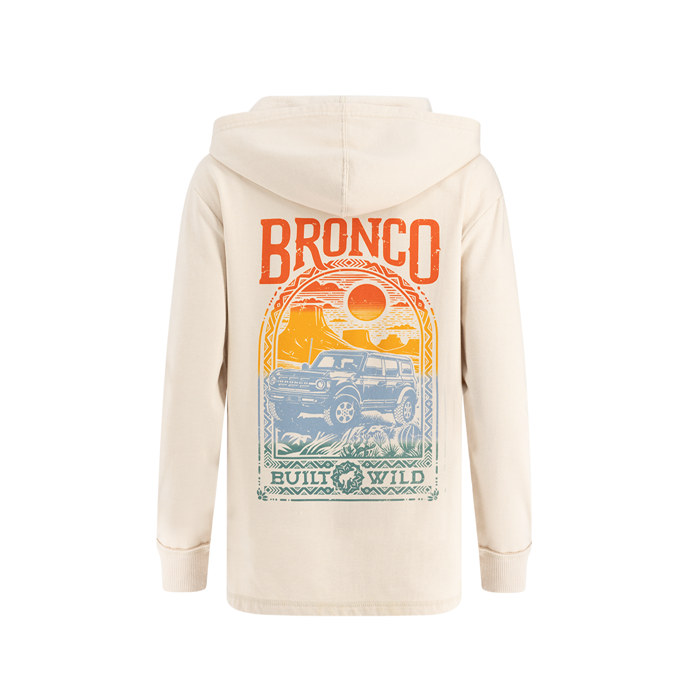 Ford Bronco Womens Ombre Built Wild Graphic Vintage Wash Hoodie